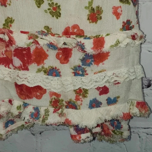 Free People Swingy Floral Asymmetrical Tunic W/Ruffle Hem Womens Size XSmall - Picture 6 of 13